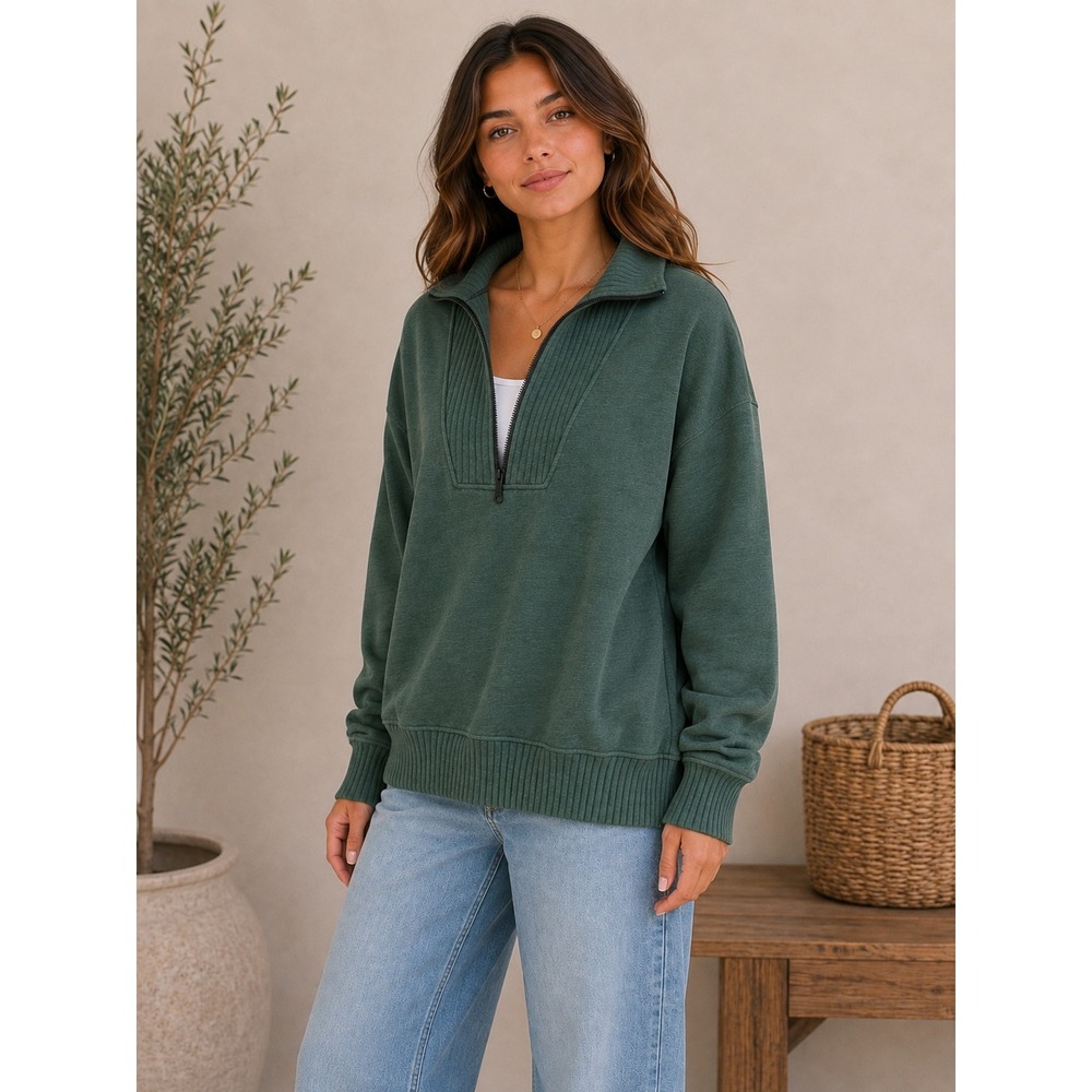 Maurices Green Quarter Zip Pullover Sweatshirt Gorpcore Minimalist Large L
